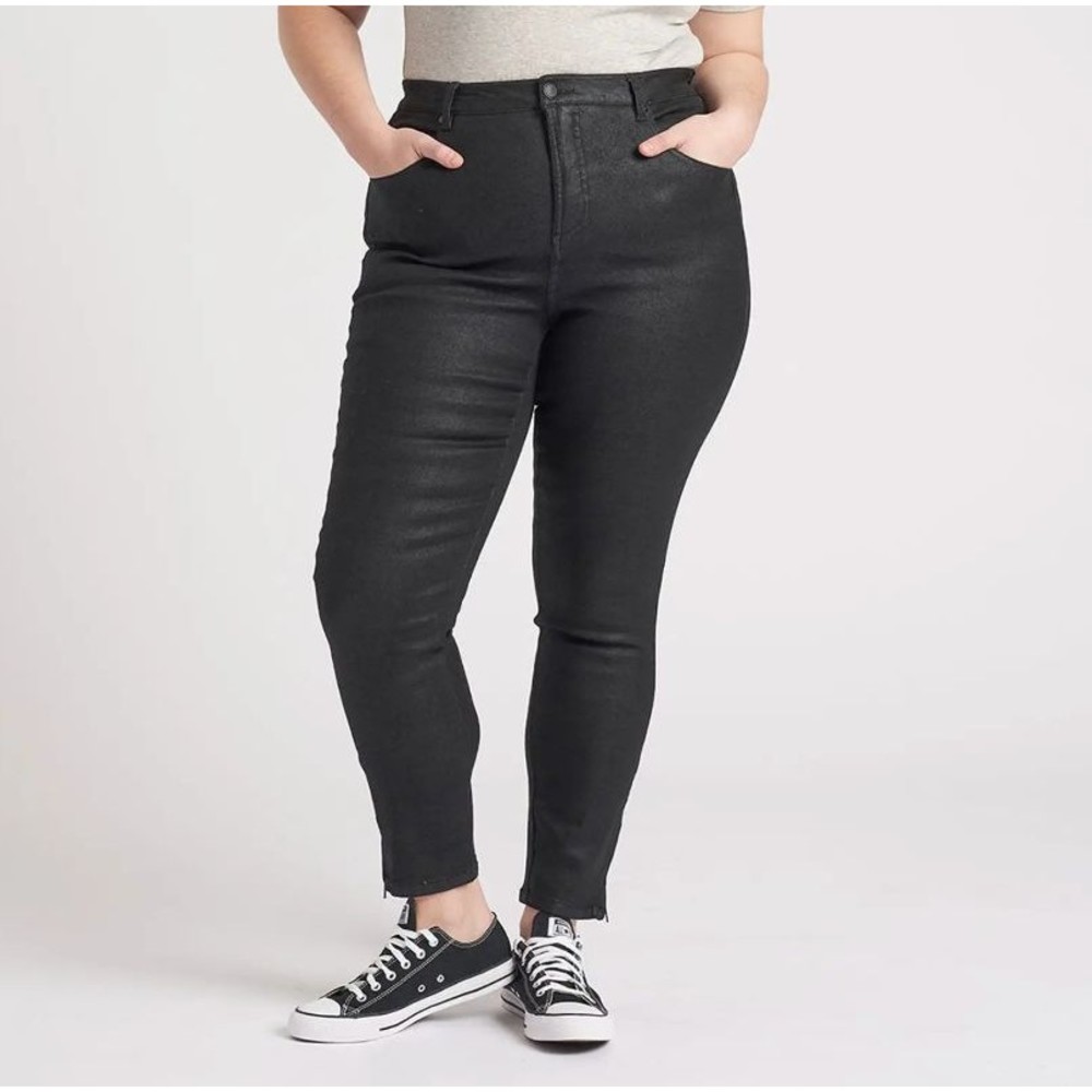 Universal Standard Meuse High Rise Resin Jeans Size 20 Metallic Sheen Ankle Zip